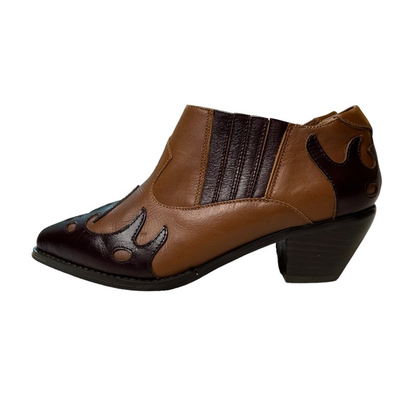 Twiggy London Western Style Booties Brown and Tan 2” Heel Ankle Boots Size 7 - Picture 5 of 13